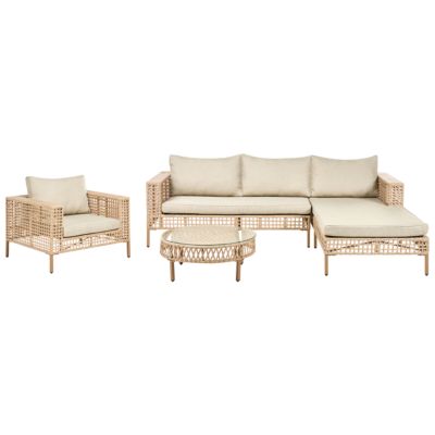 Ensemble de salon de jardin avec table 4 places CALASETTA Polyrotin Beige Côté gauche