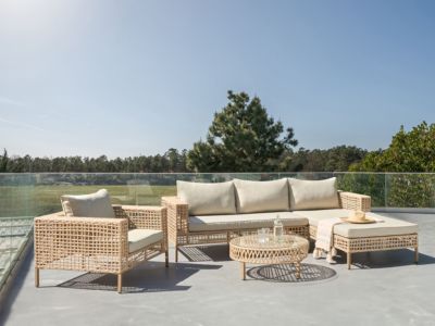 Ensemble de salon de jardin avec table 4 places CALASETTA Polyrotin Beige Côté gauche