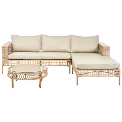 Ensemble de salon de jardin avec table 4 places CALASETTA Polyrotin Beige Côté gauche