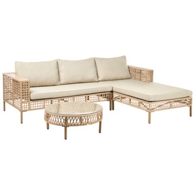 Ensemble de salon de jardin avec table 4 places CALASETTA Polyrotin Beige Côté gauche