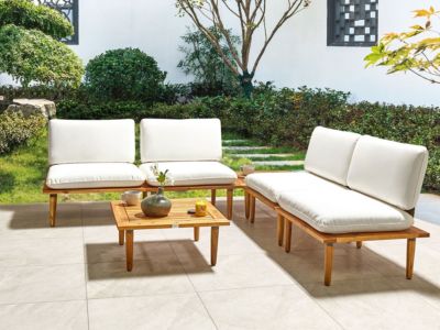 Ensemble de salon de jardin avec table 4 places FRASCATI Bois d'acacia certifié Blanc cassé