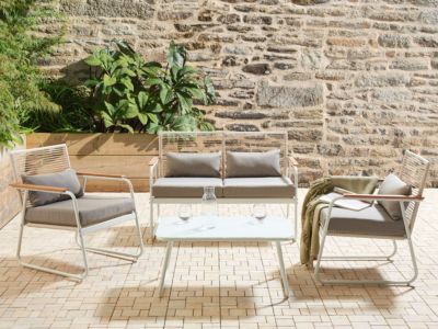Ensemble de salon de jardin avec table 4 places POMONTE Métal Blanc