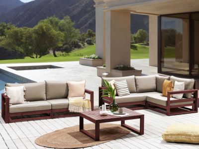 Ensemble de salon de jardin avec table 4 places TIMOR Acacia Rouge foncé