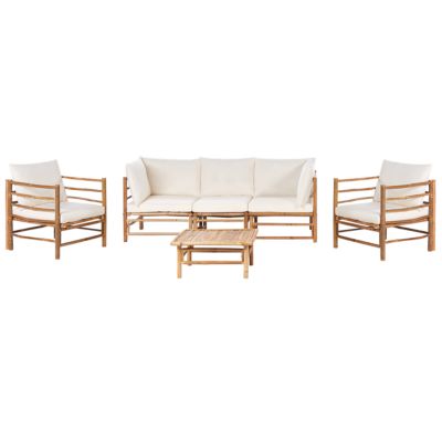 Ensemble de salon de jardin avec table 5 places CERRETO Bambou Blanc cassé