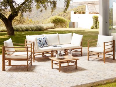 Ensemble de salon de jardin avec table 5 places CERRETO Bambou Blanc cassé