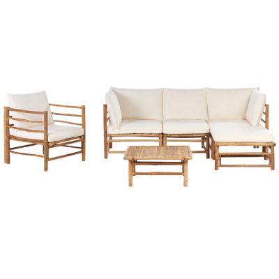 Ensemble de salon de jardin avec table 5 places CERRETO Côté gauche Bambou Blanc cassé