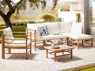 Ensemble de salon de jardin avec table 5 places CERRETO Côté gauche Bambou Blanc cassé