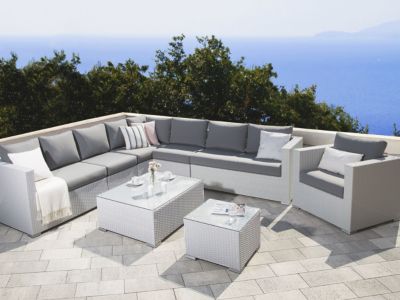 Ensemble de salon de jardin avec table 8 places XXL Côté droit Blanc