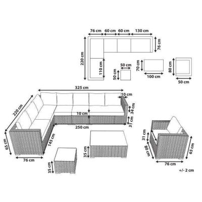 Ensemble de salon de jardin avec table 8 places XXL Côté droit Blanc