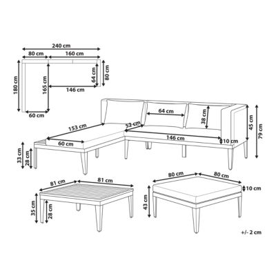 Ensemble de salon de jardin avec table et ottoman 3 places BRACCIANO Côté droit Bois d'acacia certifié Beige clair