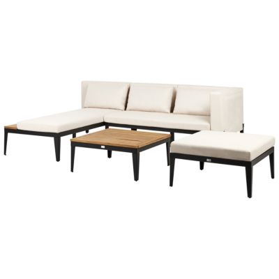 Ensemble de salon de jardin avec table et ottoman 3 places BRACCIANO Côté droit Bois d'acacia certifié Beige clair