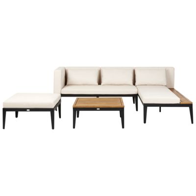 Ensemble de salon de jardin avec table et ottoman 3 places BRACCIANO Côté gauche Bois d'acacia certifié Beige clair