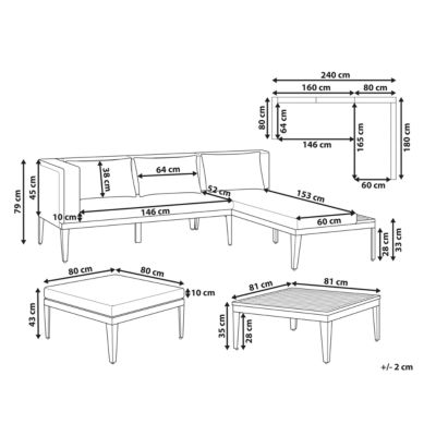 Ensemble de salon de jardin avec table et ottoman 3 places BRACCIANO Côté gauche Bois d'acacia certifié Beige clair