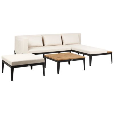 Ensemble de salon de jardin avec table et ottoman 3 places BRACCIANO Côté gauche Bois d'acacia certifié Beige clair