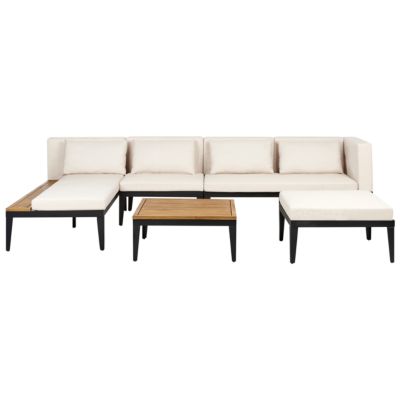 Ensemble de salon de jardin avec table et ottoman 4 places BRACCIANO Côté droit Bois d'acacia certifié Beige clair