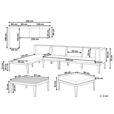 Ensemble de salon de jardin avec table et ottoman 4 places BRACCIANO Côté droit Bois d'acacia certifié Beige clair