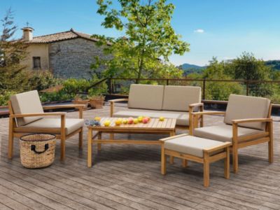 Ensemble de salon de jardin avec table et ottoman 4 places MANILA Acacia Marron clair