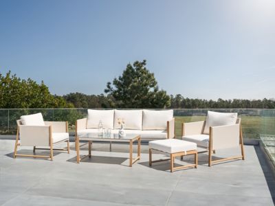Ensemble de salon de jardin avec table et ottoman 5 places NOLA Métal Beige clair