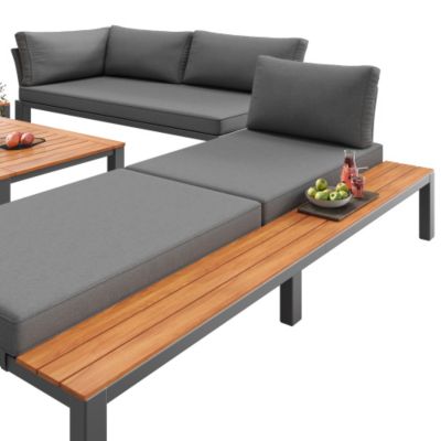 Ensemble de salon de jardin modulable 6-7 places - structure en fer galvanisé - avec table basse et repose-pieds - Gris
