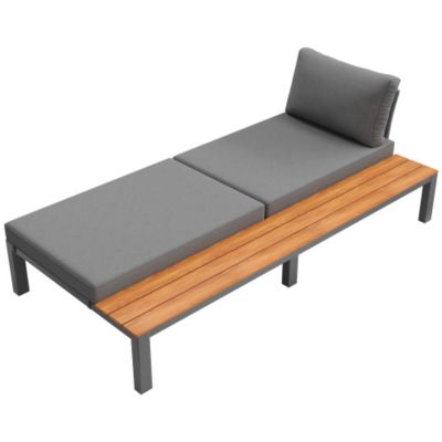 Ensemble de salon de jardin modulable 6-7 places - structure en fer galvanisé - avec table basse et repose-pieds - Gris