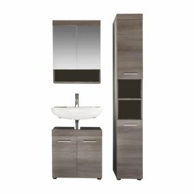 Ensemble de SDB - 3 meubles avec une vasque incluse en mélaminé bois grisé. L-H-P : 103 - 190 - 31 cm