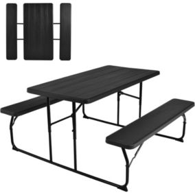 Ensemble de Table de Pique Nique Pliante Table de Camping Intérieure et Extérieure pour 4 Personnes pour Patio Jardin Noir