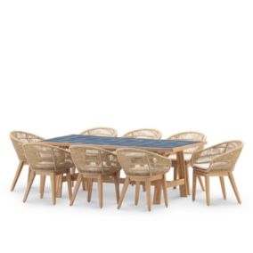 Ensemble de table en bois et céramique bleue et 8 chaises Provenza - Java Light