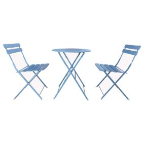 Ensemble de Table et 2 Chaises Pliantes de Jardin Acier Bleu Clair Rebecca Mobili