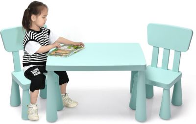 Ensemble de Table et Chaises pour Enfants Table et 2 Chaises en Plastique pour Activités étude Vert