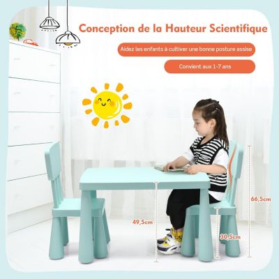 Ensemble de Table et Chaises pour Enfants Table et 2 Chaises en Plastique pour Activités étude Vert