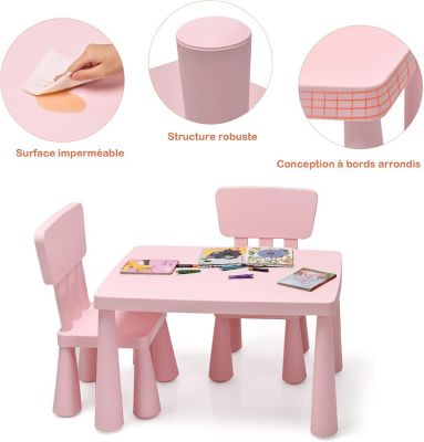 Ensemble de Table et Chaises pour Enfants Table et 2 Chaises en Plastique pour Activites etude Utilisation Rose