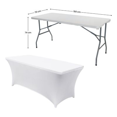 Ensemble de Table Pliante Rectangulaire Avec Housse Pour restauration 150x74cm 7house