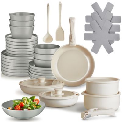 Ensemble de vaisselle et kit de cuisine Ensemble de vaisselle en grès émaillé gris/blanc