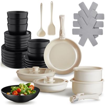 Ensemble de vaisselle et kit de cuisine Ensemble de vaisselle en grès émaillé noir/blanc