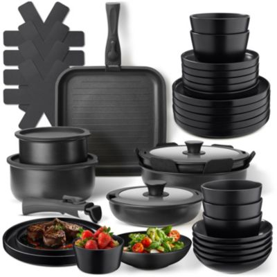 Ensemble de vaisselle et kit de cuisine Service de table en grès émaillé noir