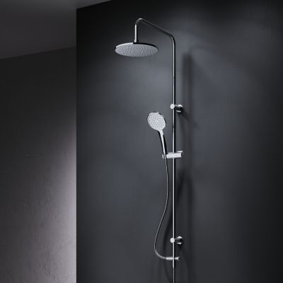 Ensemble douche bain-douche Chromé sans mitigeur Pommeau pluie 220mm Douchette EnerJet Barre fixe Hit