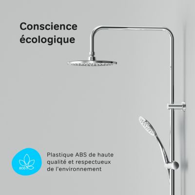 Ensemble douche bain-douche Chromé sans mitigeur Pommeau pluie 220mm Douchette EnerJet Barre fixe Hit
