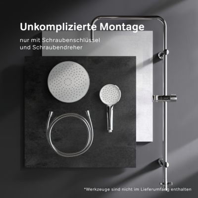 Ensemble douche bain-douche Chromé sans mitigeur Pommeau pluie 220mm Douchette EnerJet Barre fixe Hit