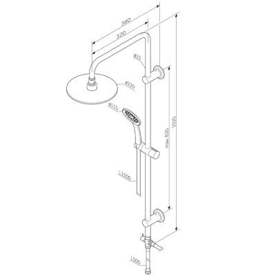 Ensemble douche bain-douche Chromé sans mitigeur Pommeau pluie 220mm Douchette EnerJet Barre fixe Hit