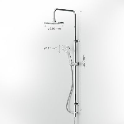 Ensemble douche bain-douche Chromé sans mitigeur Pommeau pluie 220mm Douchette EnerJet Barre fixe Hit