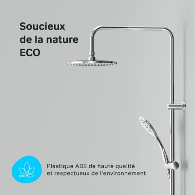 Ensemble douche bain-douche Chromé sans mitigeur Pommeau pluie 220mm Douchette EnerJet Barre fixe Hit