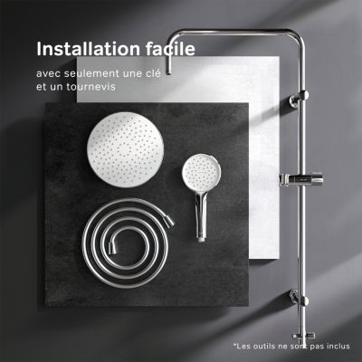 Ensemble douche bain-douche Chromé sans mitigeur Pommeau pluie 220mm Douchette EnerJet Barre fixe Hit