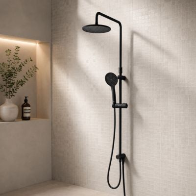 Ensemble douche bain-douche Noir mat sans mitigeur Pommeau pluie 220mm Douchette EnerJet PVD Hit