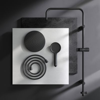 Ensemble douche bain-douche Noir mat sans mitigeur Pommeau pluie 220mm Douchette EnerJet PVD Hit