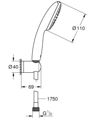 Ensemble douchette 1 jet + support + flexible chrome, Grohe Vitalio Start 100