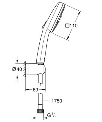 Ensemble douchette 2 jets + support + flexible chrome, Grohe Vitalio Comfort 100