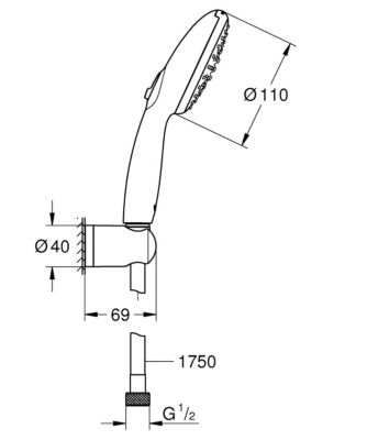 Ensemble douchette 2 jets + support + flexible chrome, Grohe Vitalio Start 110