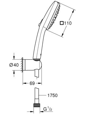 Ensemble douchette 3 jets + support + flexible chrome, Grohe Vitalio 100