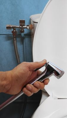 Ensemble douchette WC en laiton, support, robinet et flexible PVC Noyon et  Thiebault