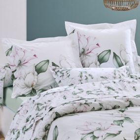 Ensemble draps et taie Magnolia Sauge (90x190 cm - Blanc)